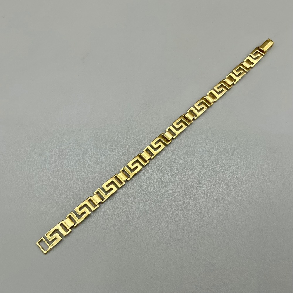 Greek Key Link Bracelet Women Gold Tone Geometric Meander Pattern Fashion Jewel